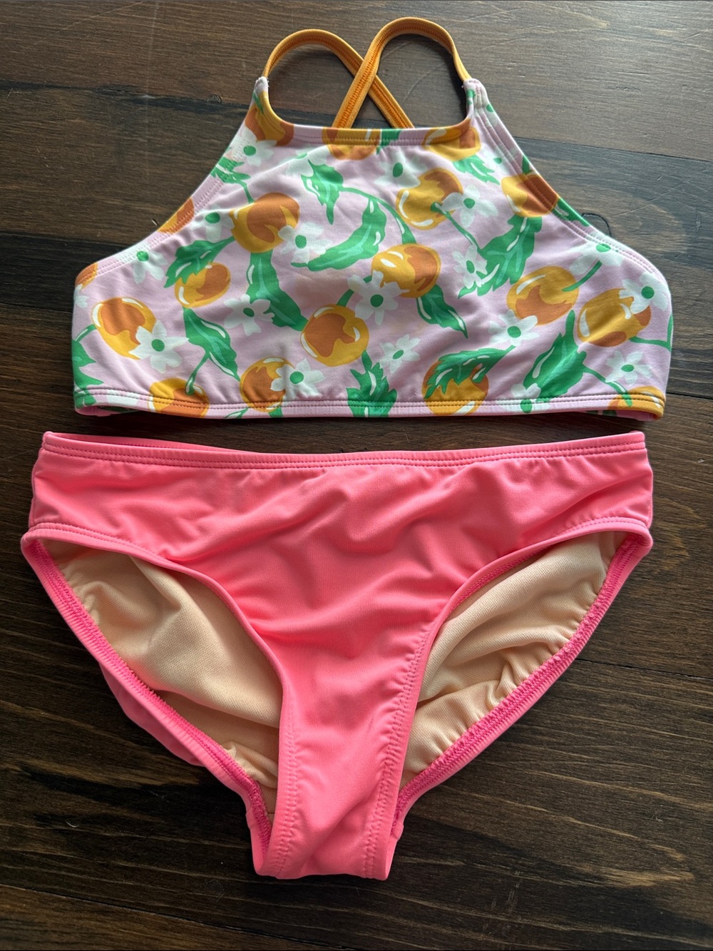 Lands' End Girls' Pink & Yellow Floral Two-Piece Swim Set